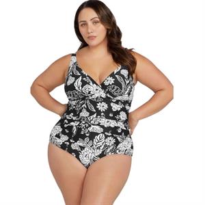Plus Size Swimsuit For Women Bathing Suit Women Sexy Solid With Chest Pad  Without Underwire Bikini Deep V One-piece Swimsuit