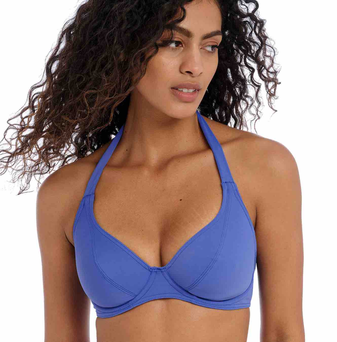 Jewel Cove Plain Banded Halter Bikini Top