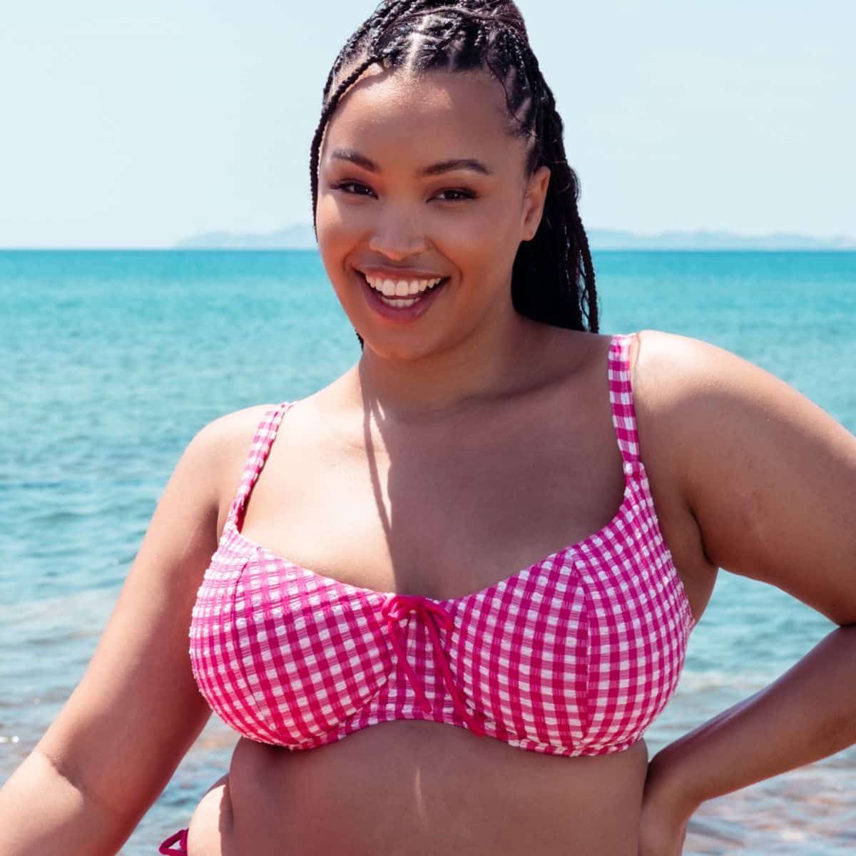 Holiday Check Scooped Balcony Bikini Top