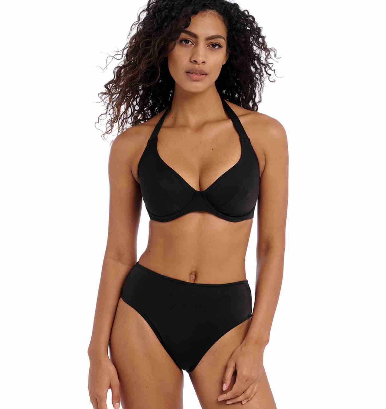 Jewel Cove Plain Banded Halter Bikini Top
