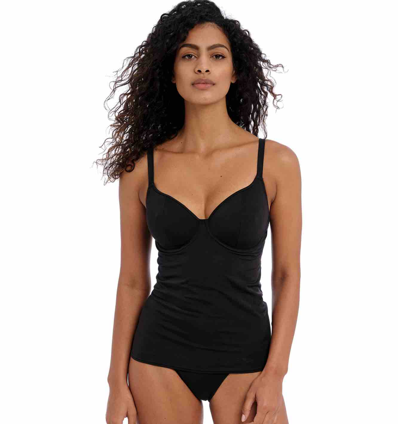 Jewel Cove Plain Non Padded Plunge Tankini Top