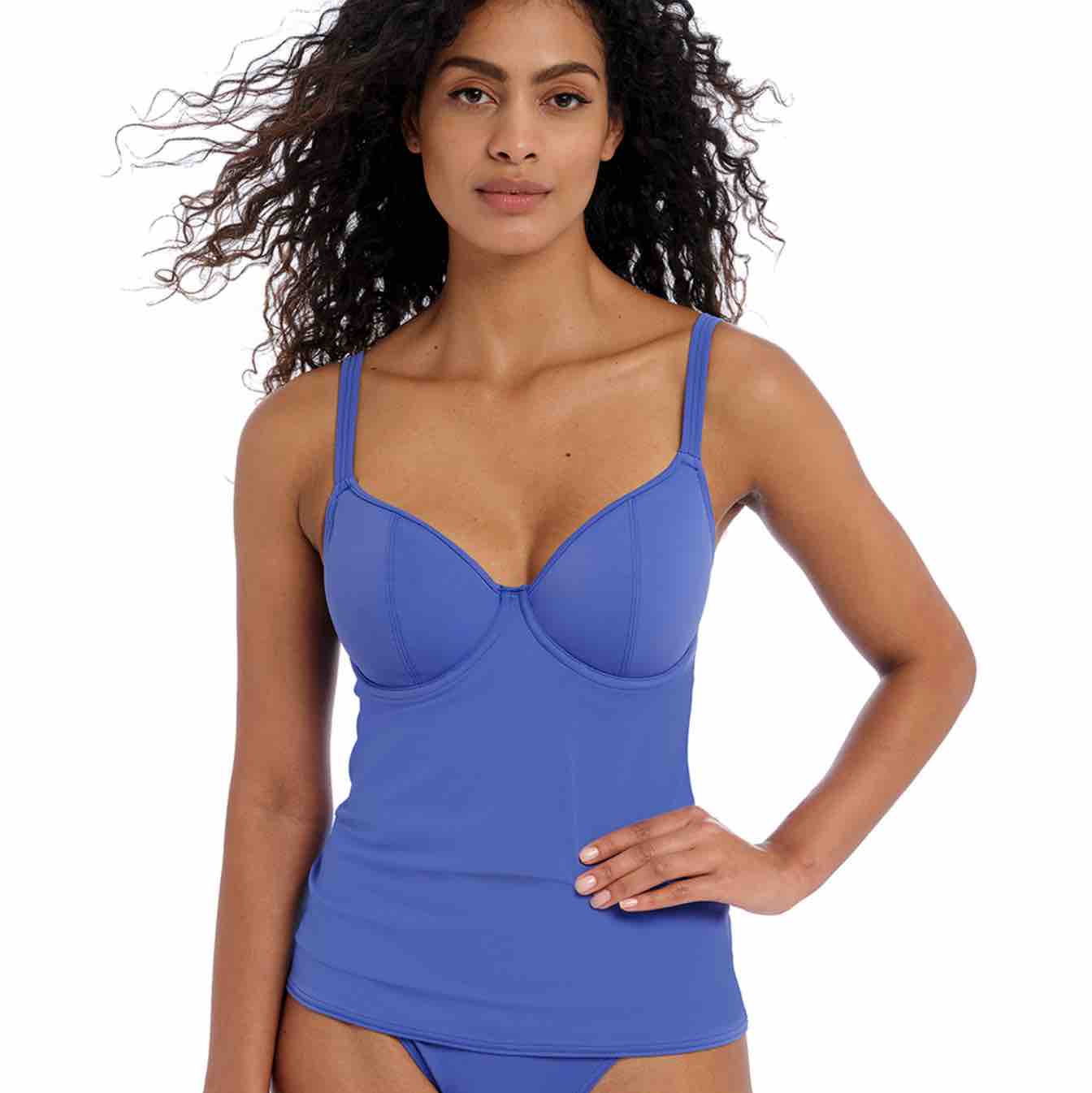 Jewel Cove Plain Non Padded Plunge Tankini Top
