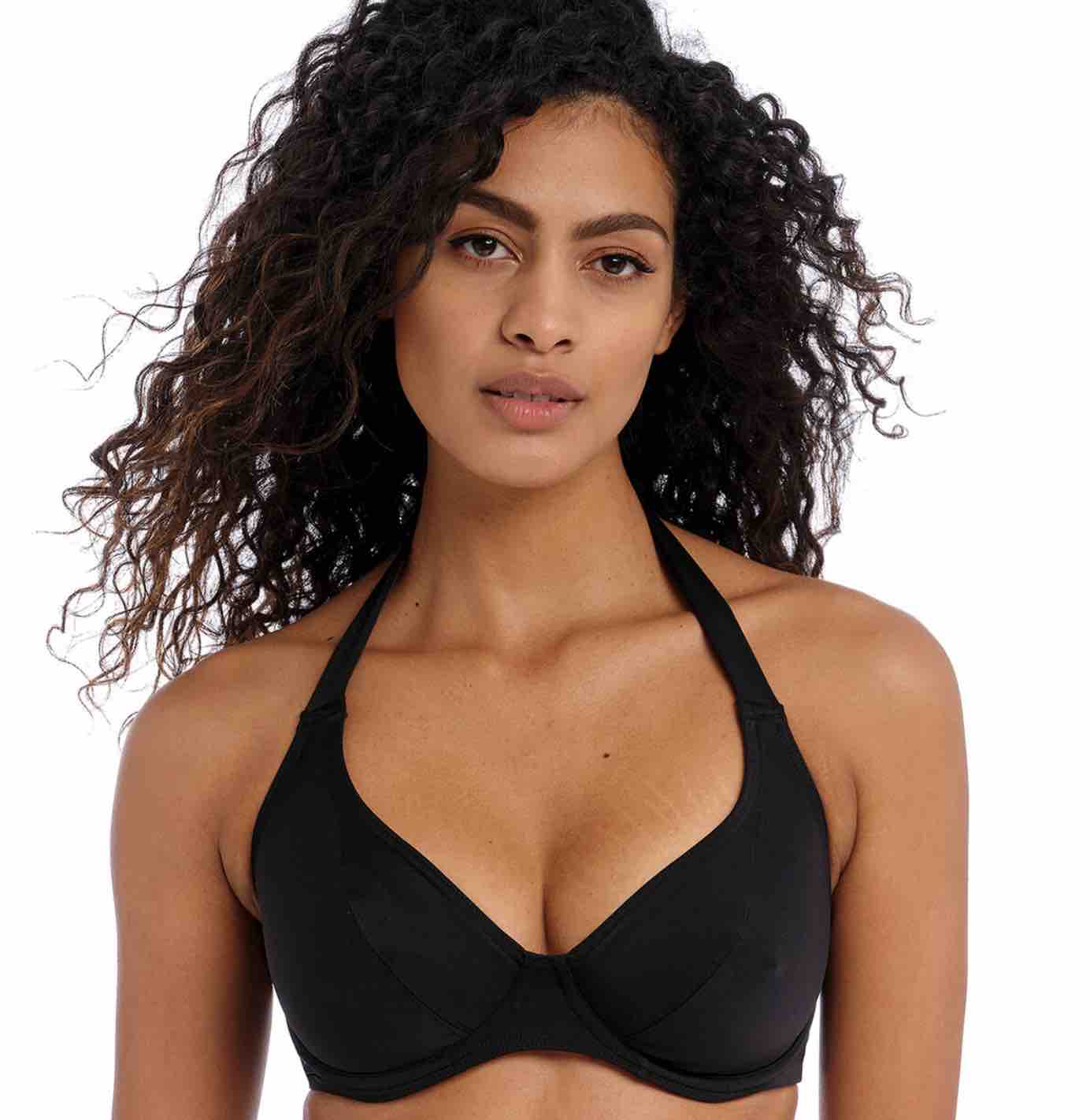 Jewel Cove Plain Banded Halter Bikini Top