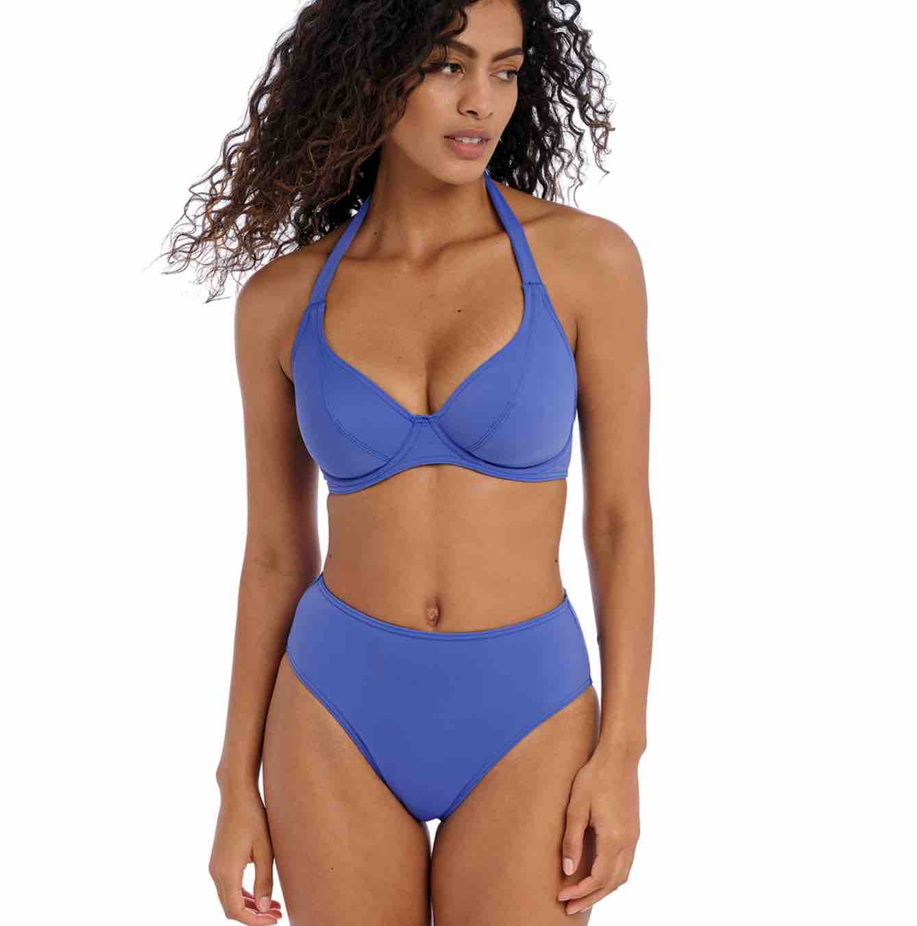 Jewel Cove Plain Banded Halter Bikini Top