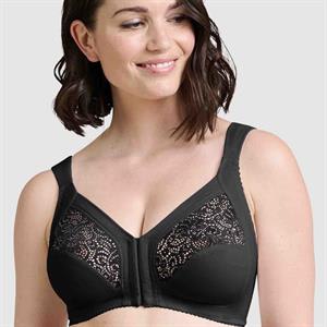  Womens Front Closure Bra Full Coverage Wirefree Lace Plus  Size Bra Racerback Black 48D